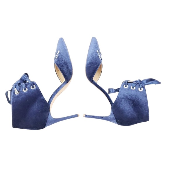 Badgley Mischka Sapphire Blue Velvet Lace Up Stilettos. 
Size 10. 
Pristine. - Picture 6 of 10